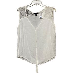 Timing Womens Tank Top Sz L White Sleeveless Tie Knot Lace Trim NWT Cottagecore